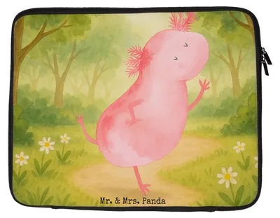 Produktbild von Mr. & Mrs. Panda Laptop Tasche Axolotl Tanzen Design 33 x 42 cm - Weiß - Geschenk, Hülle, Schwanzlurch, Laptophülle, Freundin, Laptoptasche, Sterne, Freudig, gut Gelaunt