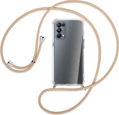 Produktbild von Handykette Backcover-Schutzhülle mit Band (Metall silberfarben) für Oppo Reno5 Pro 5G - beige