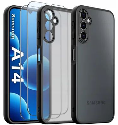 Zdjęcie produktu dla Etui Do Samsung A14 5G Wzmacniane Matowe Czarne Pancerne 2X Szkło