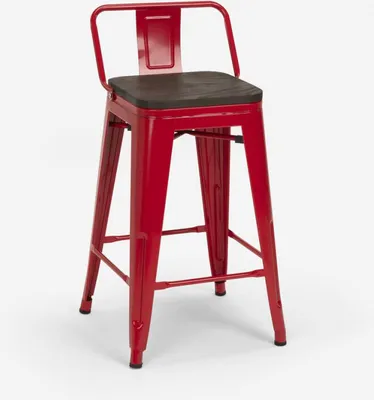 Produktbild von hoher hocker industriedesign barhocker aus metall und holz im stil für bar oder küche steel wood top - Rot