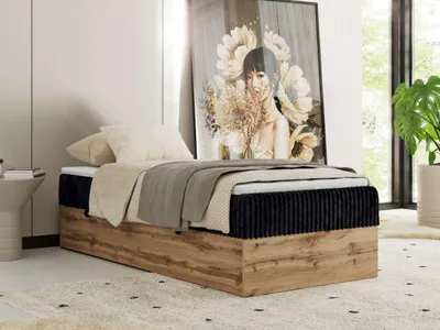 Obrázek produktu pro Kontinentální postel bez čela postele Wood Zero 90x200 cm - Multipocket H3 | Černá Manšestr - Topper T25