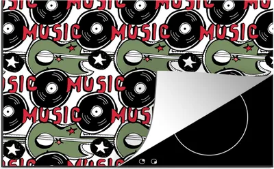Produktbild von KitchenYeah© Herdabdeckplatte Muster - Musik - Vinyl , 81x52cm, Küche Deko, Glaskeramikkochfeld Herdabdeckung, Abdeckplatte fùr Kochfeld