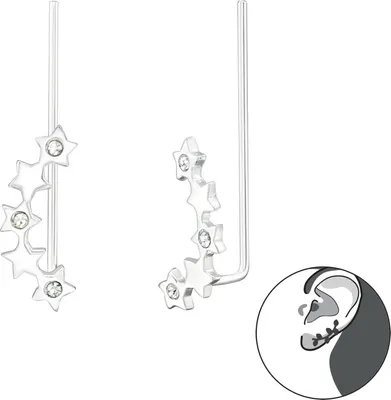 Produktbild von 1 Paar Ear Climber 925 Sterling Silber mit kristallbestückten Sternen Ohrstecker Ohrklemme