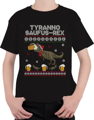 Produktbild von Tyranno Saufus-Rex Ugly Sweater - Weihnachten Xmas Christmas Uni Kinder T-Shirt, Schwarz, 140