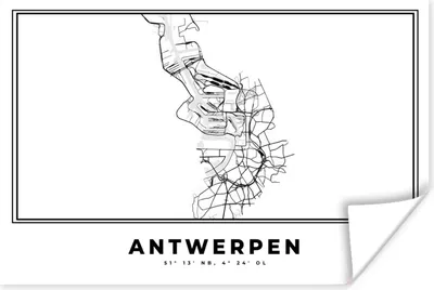 Produktbild von MuchoWow® Poster Karte - Antwerpen - Schwarz und weiß - Stadtplan - Belgien 60x40 cm - Schlafzimmerdekoration
