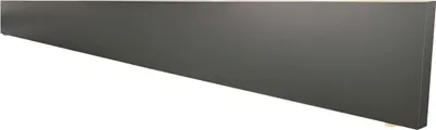 A long, gray plinth or baseboard for a kitchen cabinet, shown from a diagonal angle against a white background.
