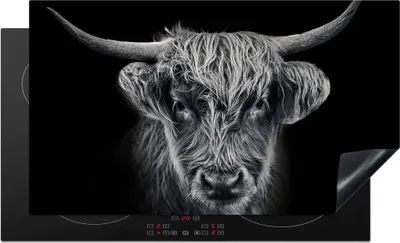 Produktbild von KitchenYeah© Herdabdeckplatte Schottischer Highlander - Schwarz - Kuh - Tiere , 91x52cm, Küche Deko, Glaskeramikkochfeld Herdabdeckung, Abdeckplatte fùr Kochfeld