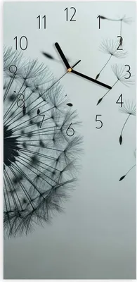 Produktbild von Wanduhr aus Glas mit Motiv Pusteblume im Wind- 30 x 60 cm - inkl. Aufhängesystem