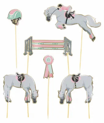 Produktbild von 6 Tortendeko-Sets Pferd und Reiten - Einheitsgröße