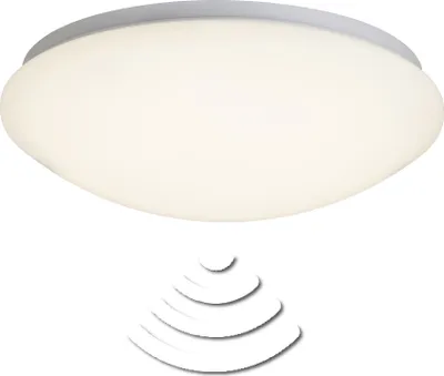 A white LED ceiling light with a motion sensor icon below it.