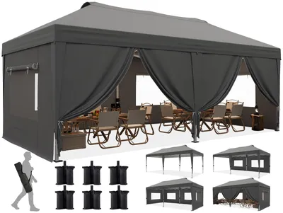 Produktbild von Quictent Pavillon 3x6m Faltpavillon EIN-Tasten-Zentralverriegelung,Wasserdicht UV-beständig, Gartenpavillon faltbar mit 6 Seitenwänden, Grau