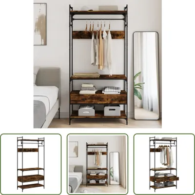 Immagine prodotto di The Living Store appendiabiti con cassetti in rovere fumé 89x39x184,5 cm