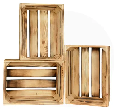 Holzkistenset, 3 große FSC-Kisten, stapelbar, Rauchlook