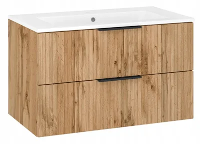 Zdjęcie produktu dla Szafka łazienkowa ryflowana z umywalką wisząca pod umywalkę dąb wotan 80 cm