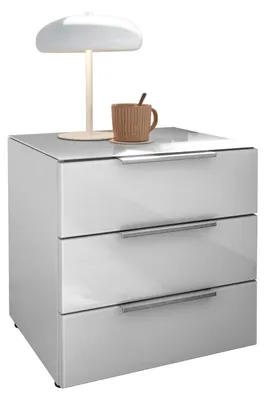 Produktbild von Nachttisch - B 45 cm - 3 Schubladen - Weiß matt - Weißglas