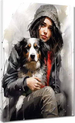 Produktbild von Mädchen mit Hund Leinwandbild Wandbild Kunstdruck XL Wanddeko: 75x100x2cm