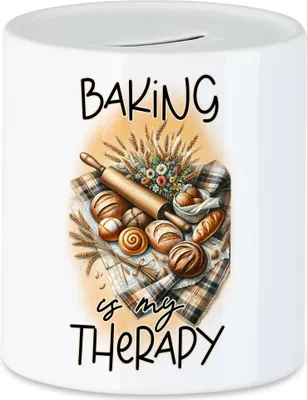 Produktbild von Baking is my Therapy Spardose Brötchen Brot Backen Backliebhaber Hobby-Bäcker Selbstgebacken