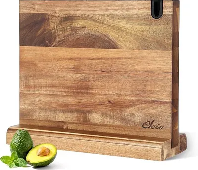 Imagen del producto de Bloque magnético para cuchillos de madera de acacia, sin cuchillos, con afilador de cuchillos