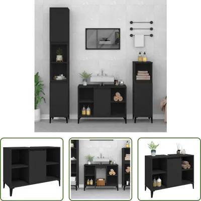 Produktbild von The Living Store Waschbeckenunterschrank Schwarz 80x33x60 cm Holzwerkstoff