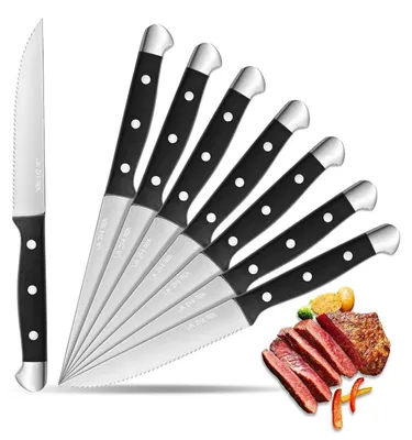 Produktbild von Steakmesser 8-teiliges Set Edelstahl Wellenschliff Schwarz Spülmaschinenfest