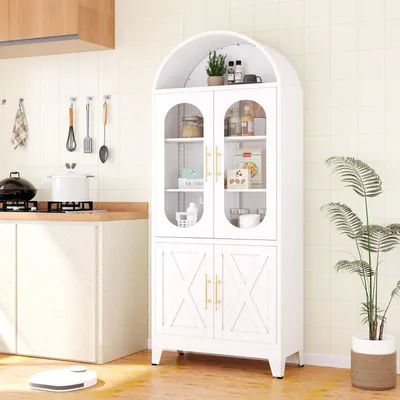 Image de Armoire de cuisine en métal, style rustique, couleur blanche, dimensions : 35 x 70 x 185 cm