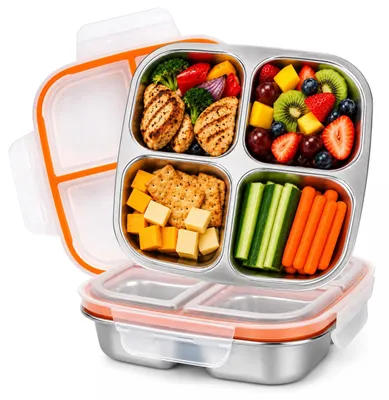 Snackbox mit Fächern, Edelstahl, 600 ml, 2 Stück, leckdicht
