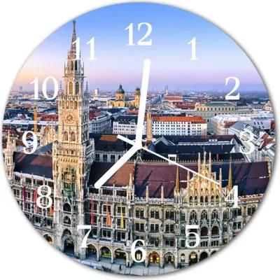 Produktbild von Glasuhr Wanduhr Küchenuhr Echt-Glas 30fi cm Skyline mehrfarbig