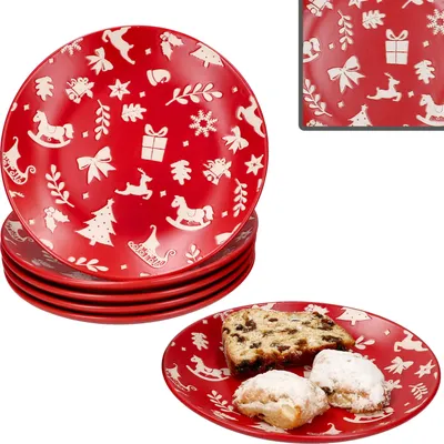 Produktbild von 6er Set Advent Kuchenteller Ø20cm Rot Creme Weihnachten Dessert Gebäck