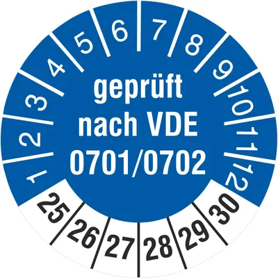 Produktbild von 100 Prüfplaketten 30 mm nach VDE 0701/0702 18 oder 30 mm 2025 bis 2030