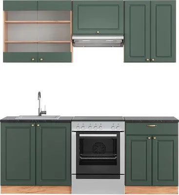 Produktbild von Küchenzeile Vicco Fame-Line Grün-Gold Landhaus/Goldkraft Eiche 200 cm , AP Anthrazit, Model 42214