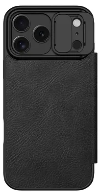 Produktbild von Handyhülle mit Klappe und Kameraschutz für iPhone 17 Pro Max, Nillkin Qin Pro, Schwarz