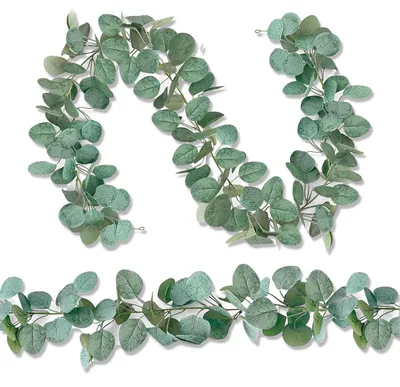 Produktbild von Set aus 2 künstlichen Eukalyptuskränzen, 1,8 m Eukalyptusdekoration, grüner Eukalyptusblattkranz für Hochzeiten, Vintage-Tischdekoration, Heim- und Badezimmerdekoration.