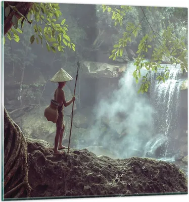 Produktbild von Bilder auf glas - Einteilig - Asien Junge Wasserfall - 70x70cm - Glasbilder - Wandbilder - Bilder - zum Aufhängen bereit - Wanddekoration aus Glas - Glas Bilder - Wandbild auf Glas - GAC70x70-4307