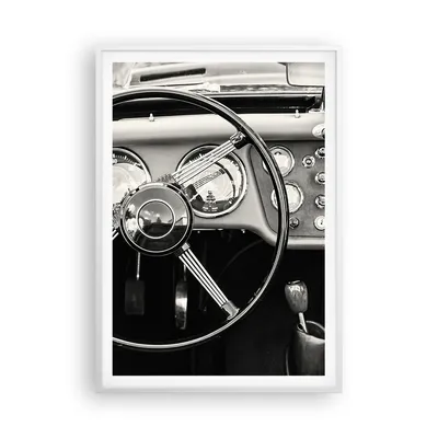 Produktbild von Gerahmtes Poster - Weißer Rahmen - Lenkrad Auto Vintage - 70x100 cm - Wand Bild - Wanddeko - Wandbilder - Kunstposter - Wandposter - Bilderrahmen - Bilder - Kunstdruck - P2WPA70x100-4853