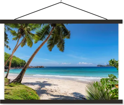 Produktbild von MuchoWow® Textilposter Strand - Meer - Palmen - Sonne 90x60 cm mit schwarzem Rahmen - Aufhängungssatz