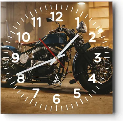 Produktbild von Wanduhr - Quadrat - Glasuhr - Motorrad Motor - 30x30cm - Schleichendes Uhrwerk - Lautlos - zum Aufhängen bereit - Dekoration Modern - Wanddekoration aus Glas - C4AC30x30-4233