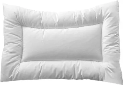 A white pillow with a rectangular center and a padded border.