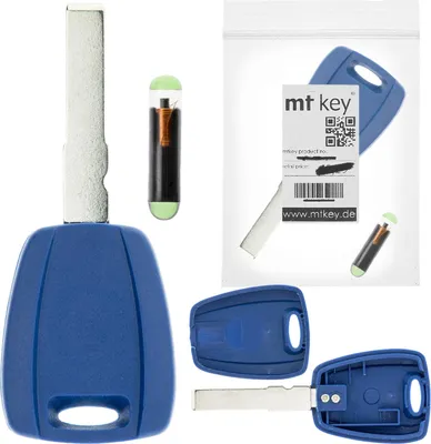 Produktbild von Auto Zünd Schlüssel Rohling Blau SIP22 + ID48 Transponder kompatibel mit Alfa Romeo 147 156 932 03-06 GT 03-10 Fiat Bravo 198 Doblo 06-11 Doblo 223 Ducato II 244 -08 Idea -10 Stilo -08 Peugeot Boxer