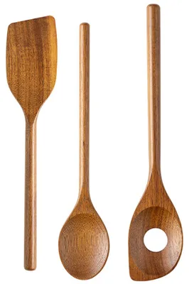 Produktbild von Kochlöffel Set aus Akazienholz 3er Set, Holz Küchenutensilien mit Pfannenwender & Lochlöffel, langlebig & pflegeleicht