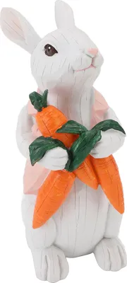 Obrázek produktu pro Figurka králíčka Roztomilá vintage soška velikonočního králíčka z pryskyřice jako domácí dekorace nebo sváteční ozdoba s mrkví v tlapce