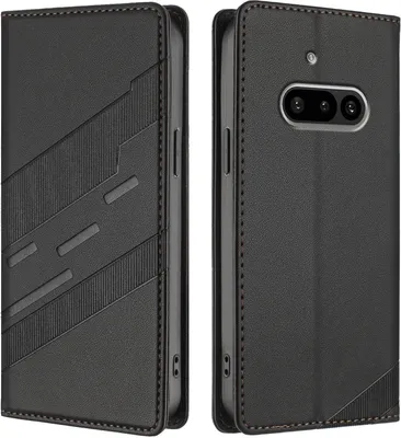 Produktbild von Hülle für Nothing Phone 3a, Kunstleder Brieftaschen Handyhülle mit Kartenfach und Standfunktion Schwarz