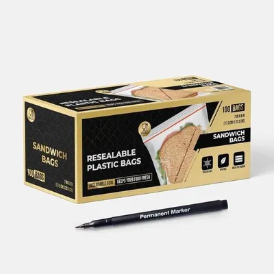 Produktbild von Famanu wiederverwendbare Lebensmittelbeutel mit Reißverschluss - 100 Stück, BPA-frei, für Lunch und Snacks