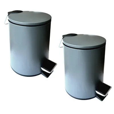 Produktbild von 2x Edelstahl Treteimer 3L mit Softclose Grau Rund mit Inneneimer Papierkorb Mülleimer Abfalleimer Kosmetikeimer