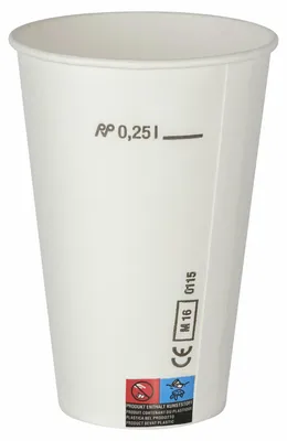 Produktbild von 200x Kaltgetränkebecher Pappbecher weiß mit CE Eichstrich 250 ml