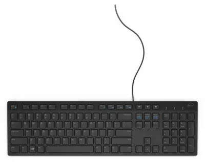 A top-down view of a black Dell keyboard on a white background.