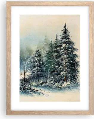 Produktbild von Gerahmtes Poster - Rahmen in heller Eiche - Schnee Fichten Wald - 30x40 cm - Wand Bild - Wanddeko - Wandbilder - Kunstposter - Wandposter - Bilderrahmen - Bilder - Kunstdruck - P2NPA30x40-4641