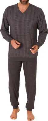 Produktbild von Normann Herren langarm Schlafanzug Pyjama mit Bündchen in eleganter Minimal-Print Optik ; anthrazit , 50