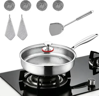 Imagen del producto de Sartén de titanio de 28 cm con tapa, sartén de titanio de 28 cm, sin revestimiento