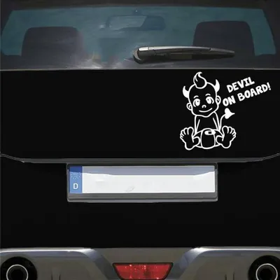 Produktbild von Auto Aufkleber Devil AN Bord Board Teufelchen Junge 17x14 cm Weiss Glanz Sticker Heckscheibenaufkleber