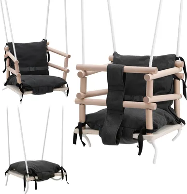 Produktbild von Izrielar Schaukeln für Kinder Kinderschaukel mit Kissen Kleinkindschaukel Babywippe Verandaschaukel Babyschaukel Holzschaukel Kissen, grau